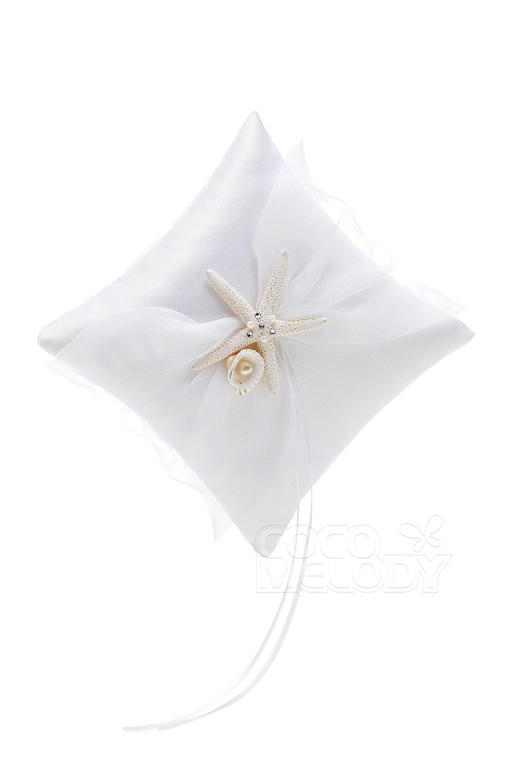 Satin Wedding Ring Pillow with Pearls CZ0202 - COCOMELODY